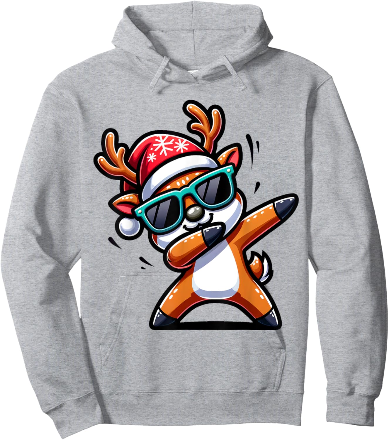 Christmas Reindeer Boys Dabbing Reindeer Santa Xmas Funny Hoodie - Hoodie | Ash