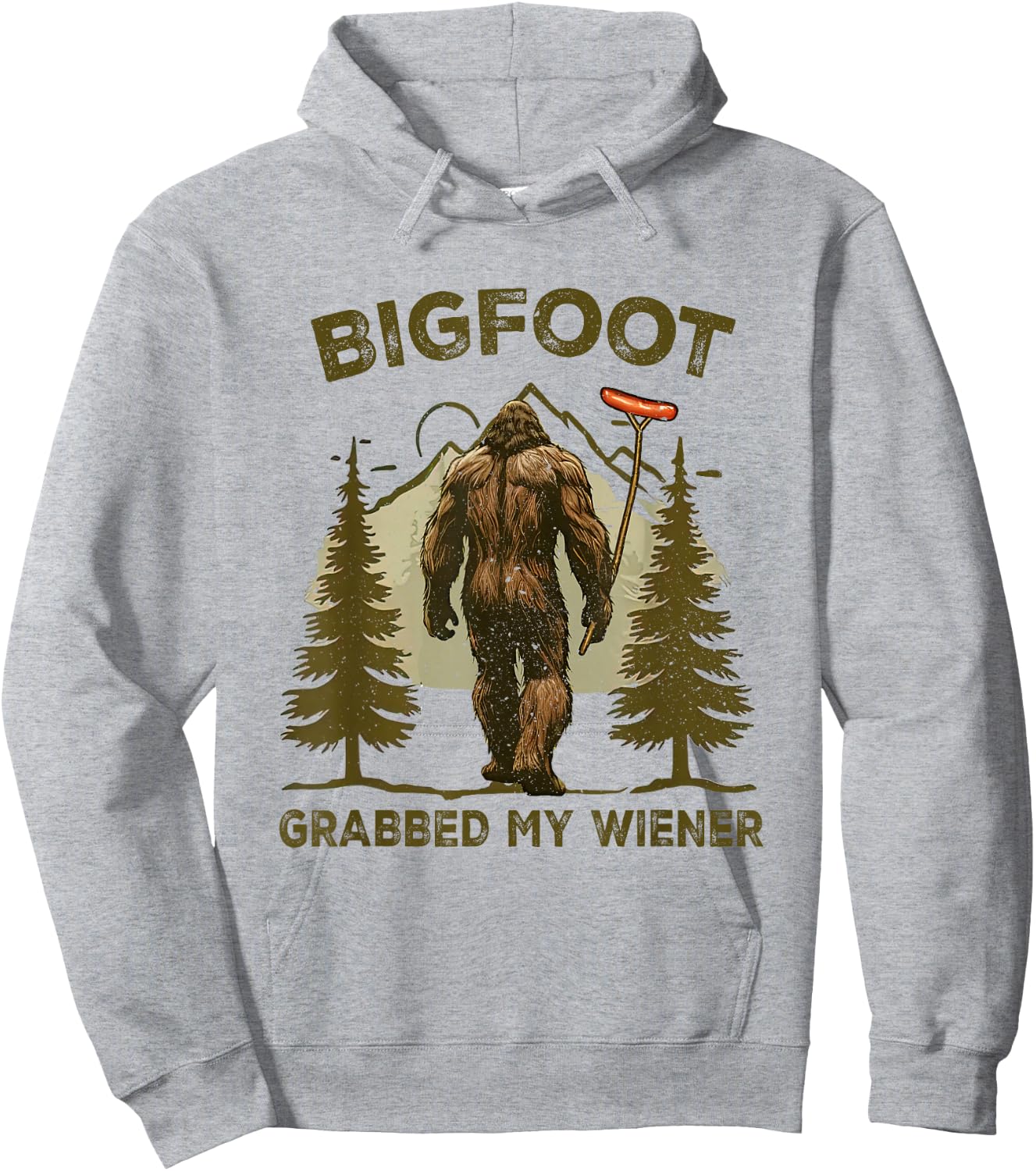 Funny retro bigfoot, Bigfoot Grabbed My Wiener design Hoodie - Hoodie | Ash