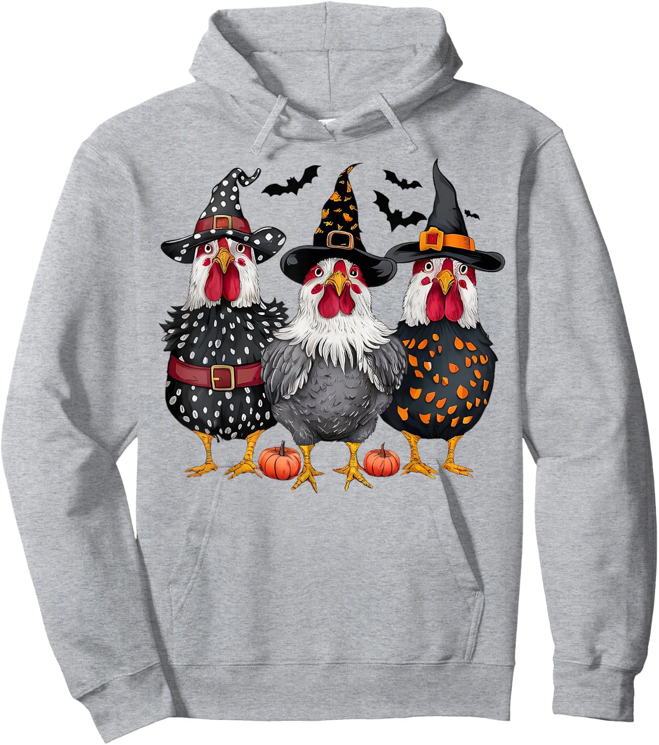 Retro Chicken Witch Hat Pumpkin Funny Halloween Women Hoodie - Hoodie | Ash