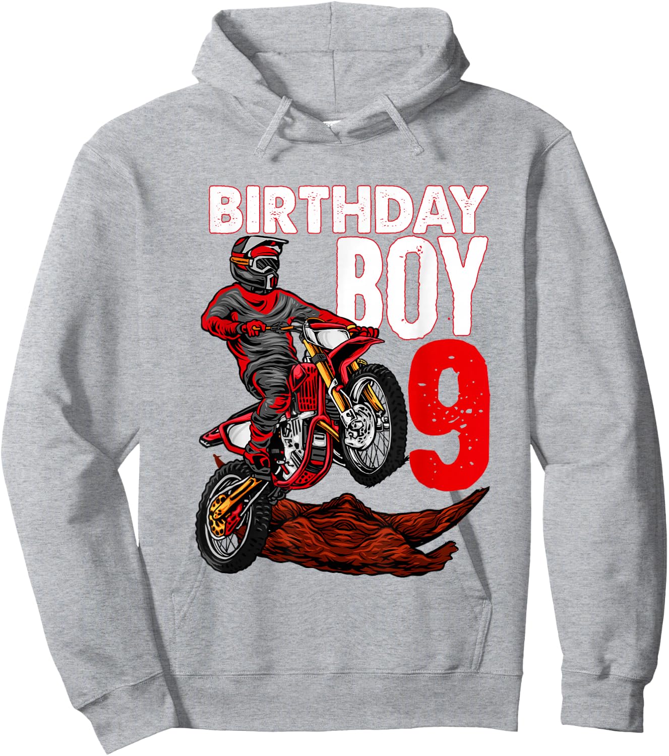 Motocross Birthday Shirt Motorcycle Themed 9th Birthday Hoodie - Hoodie | Ash