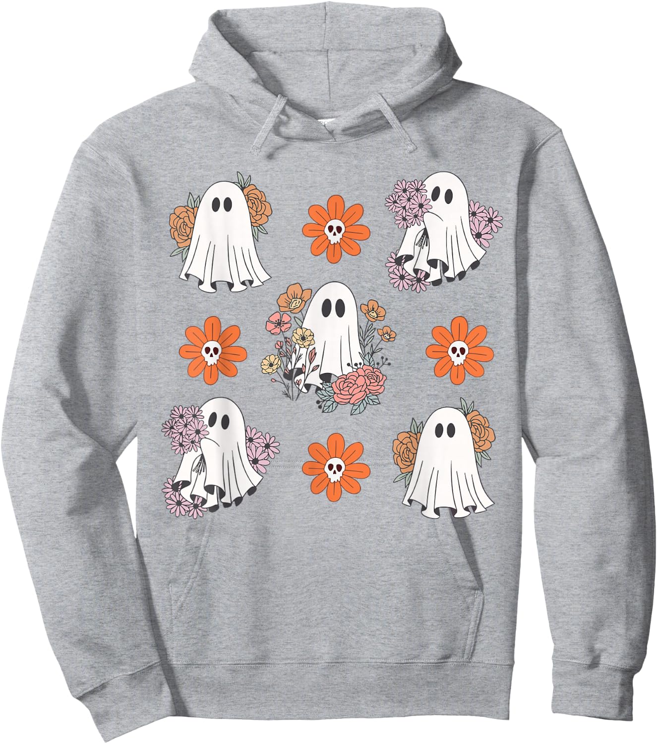 Cute Ghost Flower Halloween Pumpkin Spooky Season Women Kids Hoodie - Hoodie | Ash