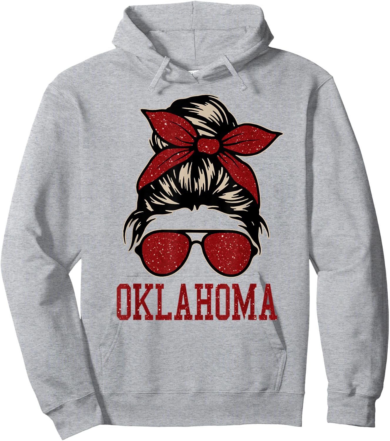 Oklahoma Women Girl Messy Bun Hair. Oklahoma US College Font Hoodie - Hoodie | Ash