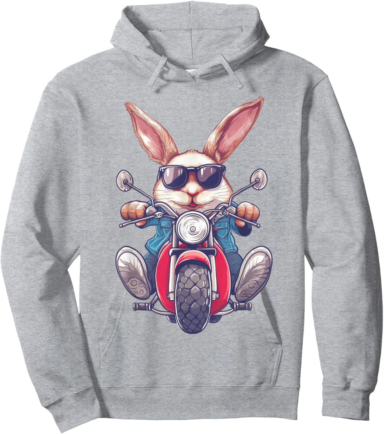 Easter Bunny Rabbit with Sunglasses Riding Motorcycle Hoodie - Hoodie | Ash