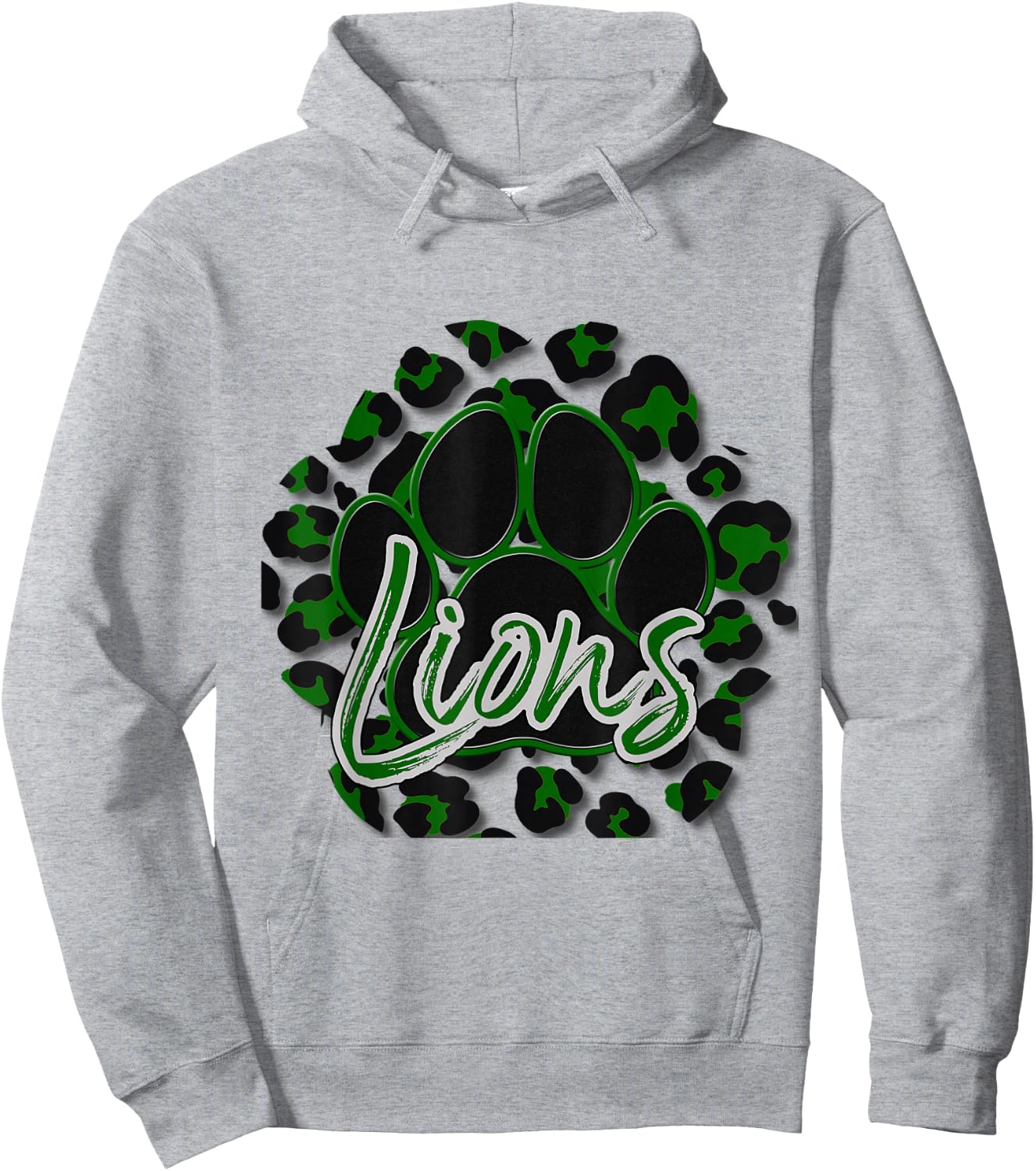 Lions Green Black Cheetah School Sports Fan Team Spirit Hoodie - Hoodie | Ash