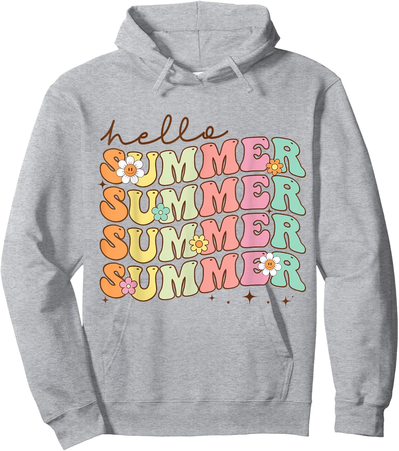 Retro Groovy Summer Women Men Kids Hello Summer Vacation Hoodie - Hoodie | Ash