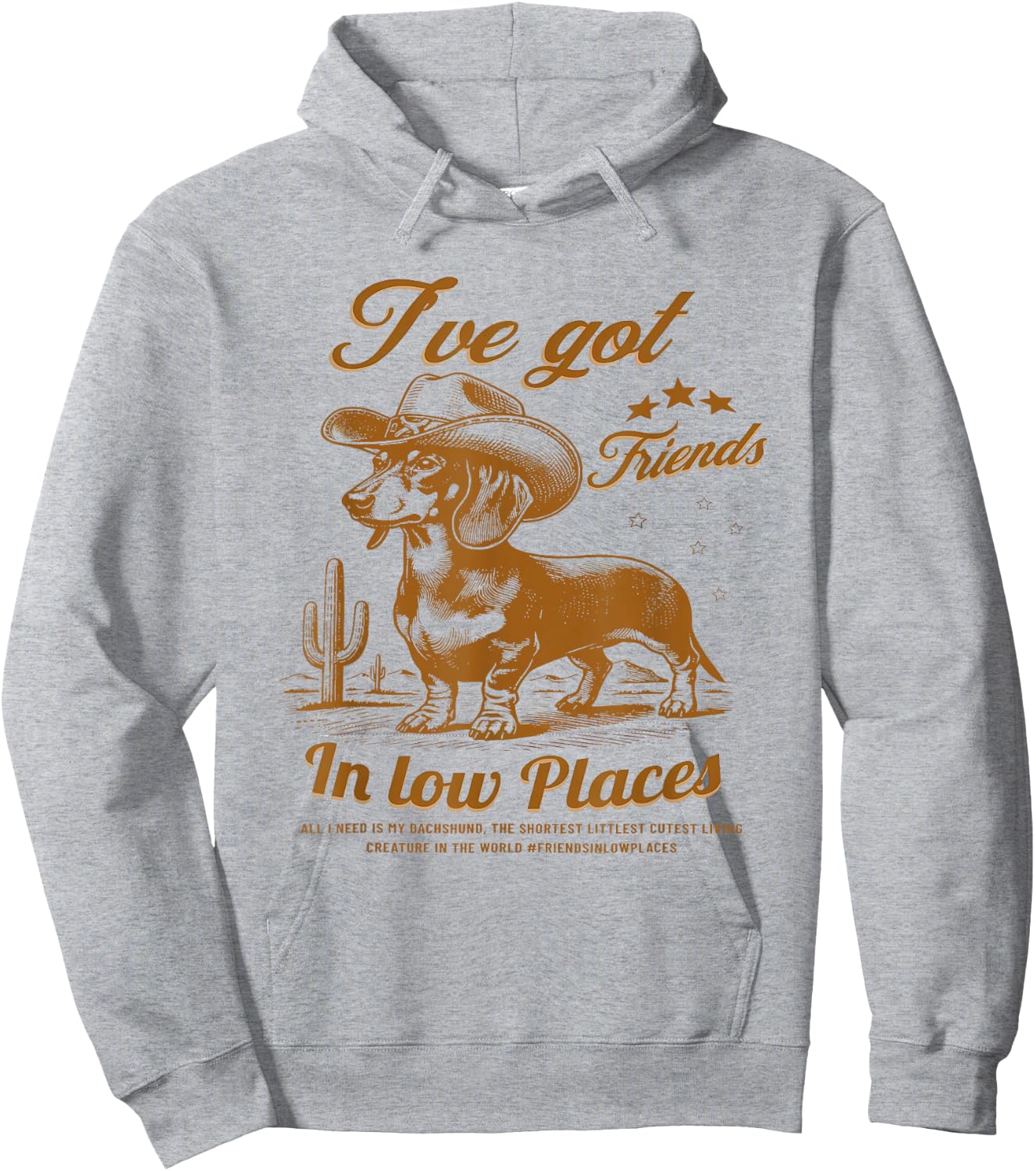 I've Got Friends in Low Places Funny Dachshund Western Shirt Hoodie - Hoodie | Ash