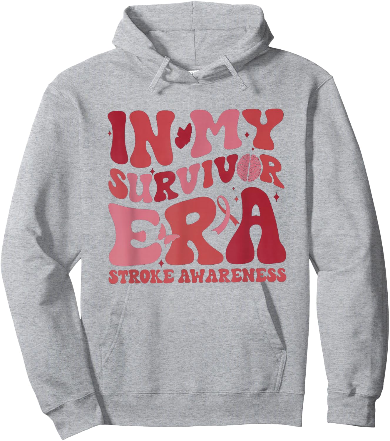 Retro Groovy in My Survivor Era Red Ribbon Stroke Awareness Hoodie - Hoodie | Ash