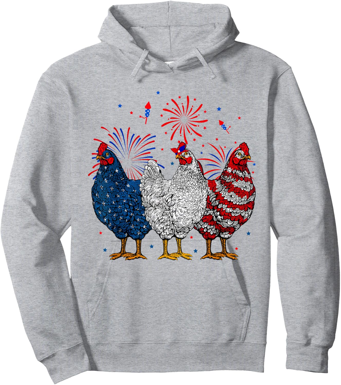 Chicken USA Flag Patriotic Chicken Lover 4th of July Hoodie - Hoodie | Ash