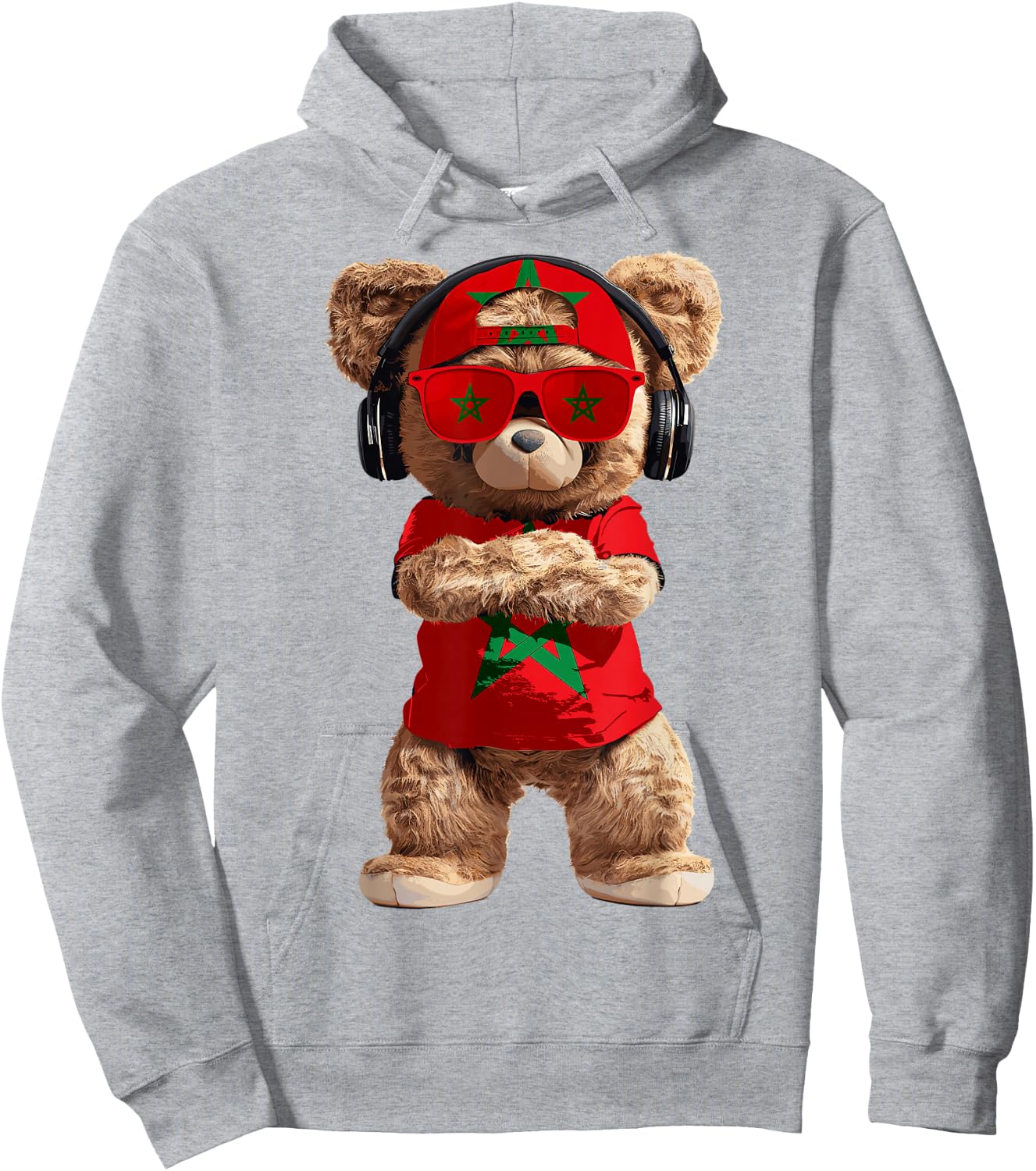 Morocco Flag Souvenirs Bear Outfit Products Moroccan Hoodie - Hoodie | Ash