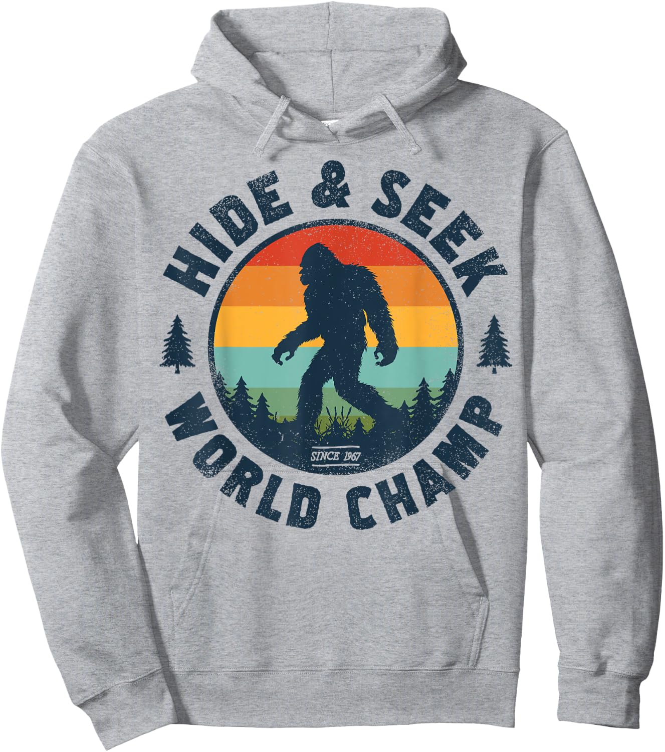 Bigfoot Hide And Seek World Champion Sasquatch Retro Vintage Hoodie - Hoodie | Ash