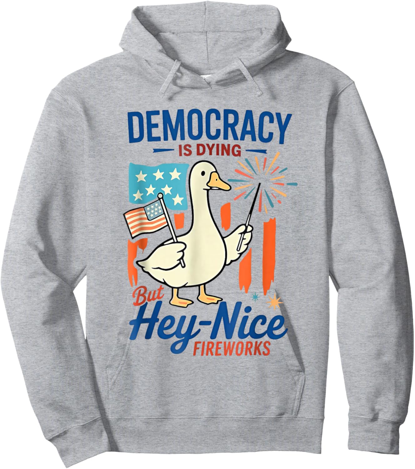 Democracy Is Dying But Hey Nice Fireworks Goose 4th Of July Hoodie - Hoodie | Ash