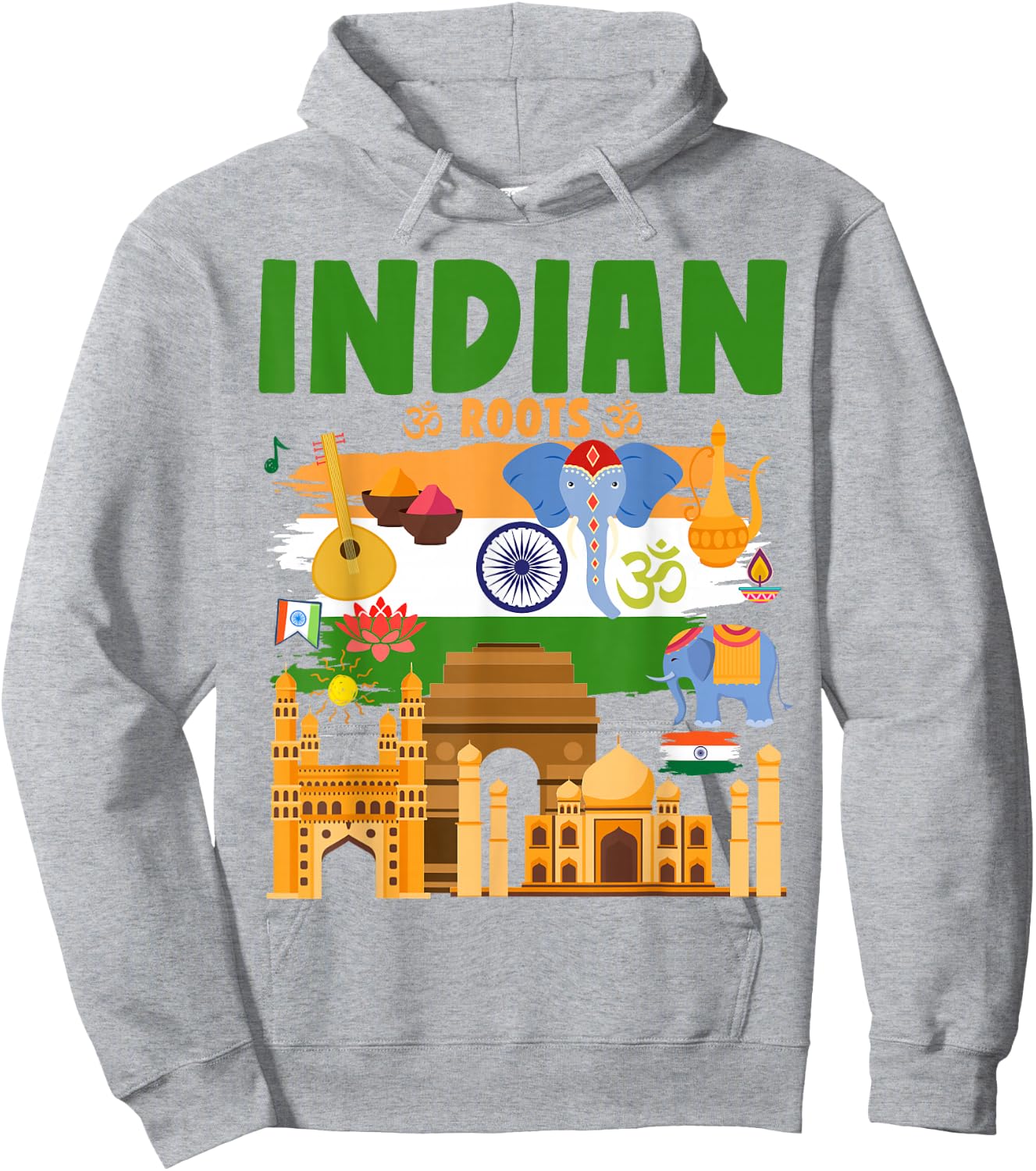 India Flag Outfit Idea For Kids With Elephant & Indian Roots Hoodie - Hoodie | Ash