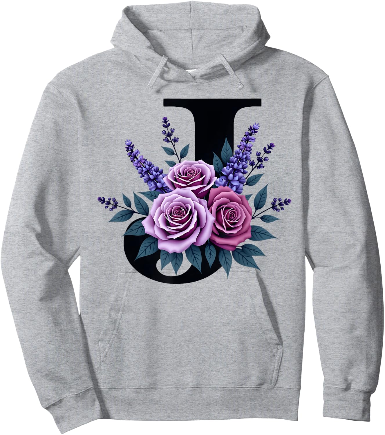 monogram initial name letter J purple roses lavender flowers Hoodie - Hoodie | Ash