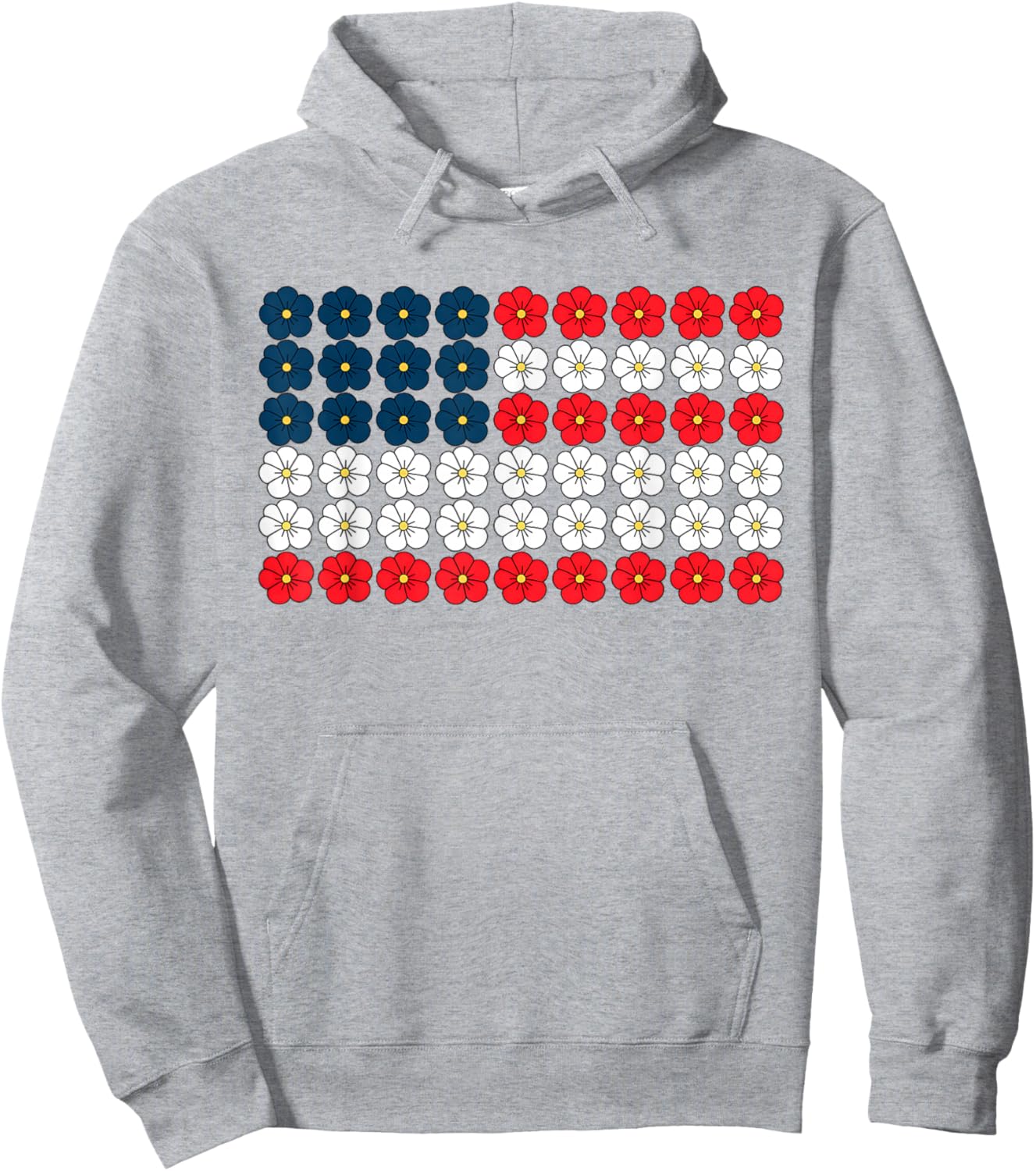 Floral Daisy American Flag USA 4th of July Patriotic Women Hoodie - Hoodie | Ash