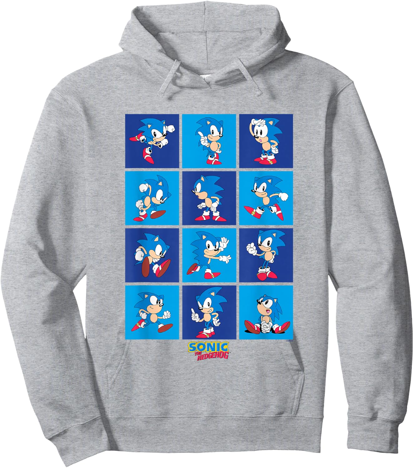 Sonic The Hedgehog Many Poses Of Sonic Retro Panels Hoodie - Hoodie | Ash