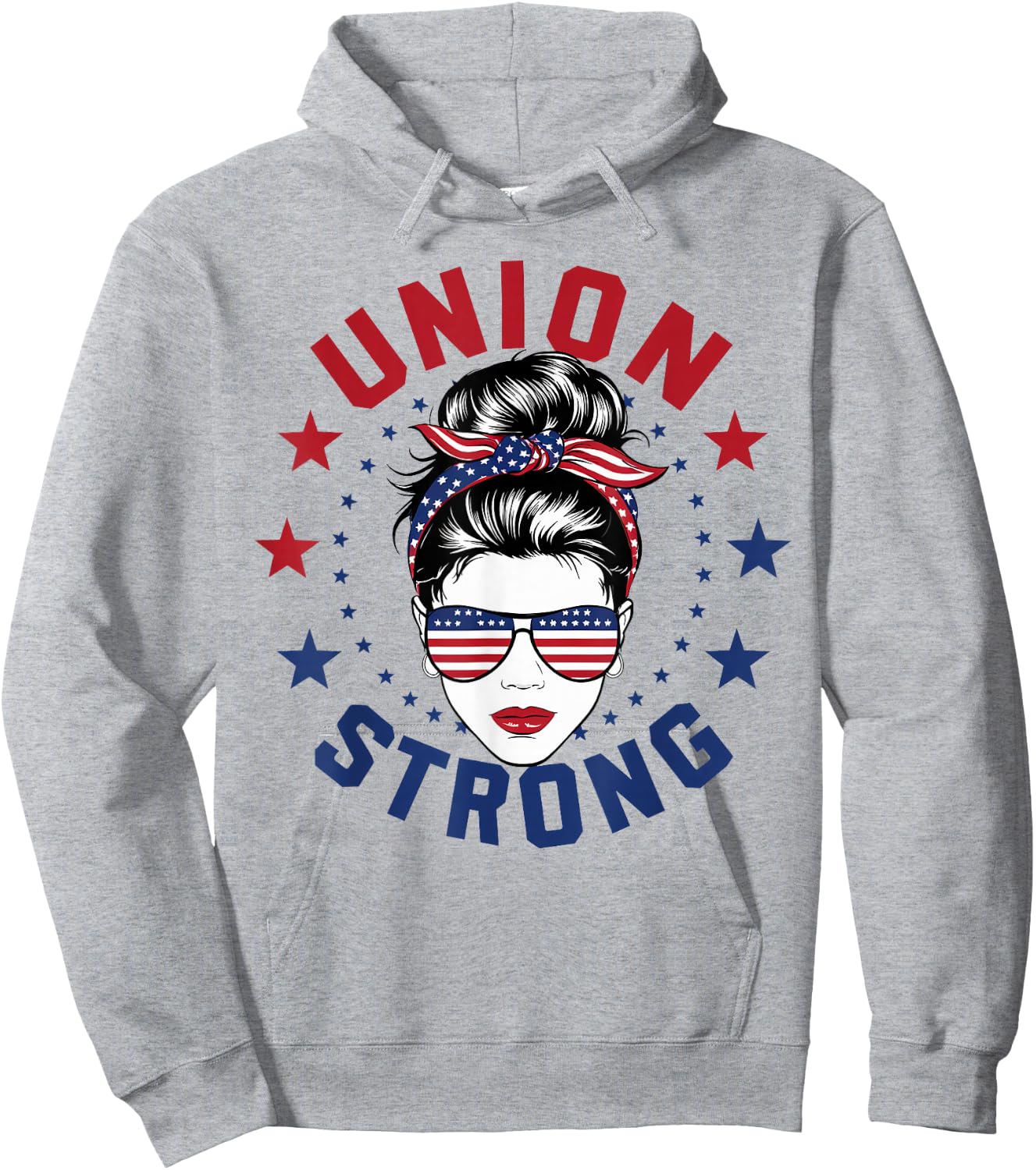 Union Strong Labor Day Messy Bun USA Flag Hoodie - Hoodie | Ash