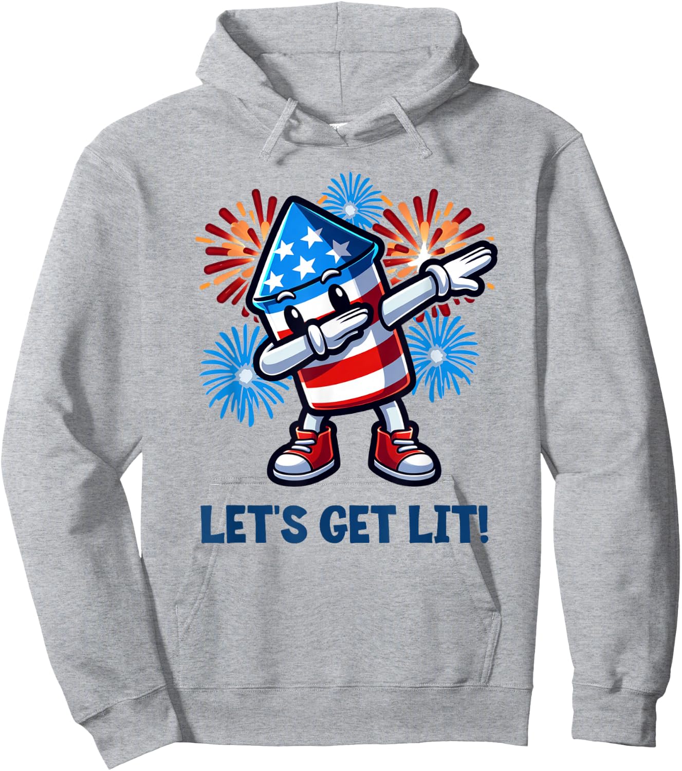 4th of July Let's Get Lit Dabbing Rocket Fireworks Patriotic Hoodie - Hoodie | Ash
