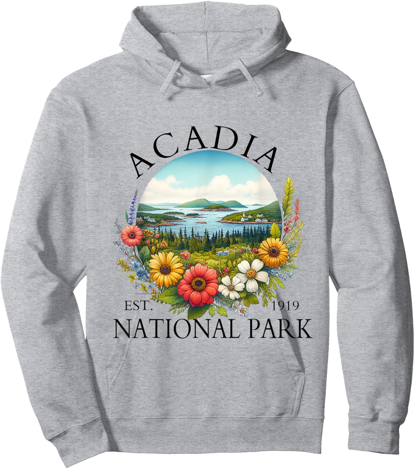 Retro Floral Acadia National Park Hiking Camping Outdoor Hoodie - Hoodie | Ash