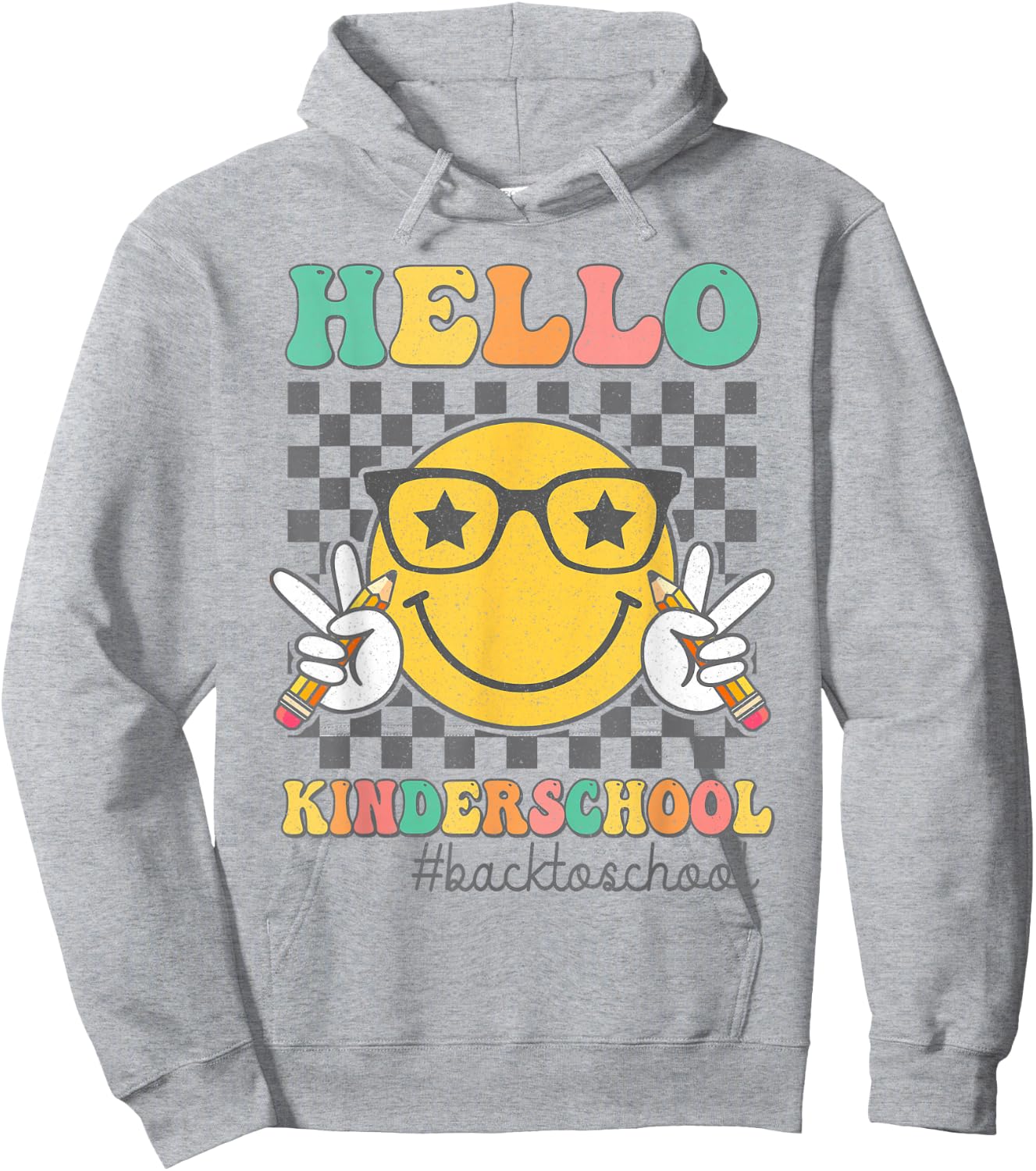 Hello Kindergarten Smile Face First Day Of School Girls Kids Hoodie - Hoodie | Ash