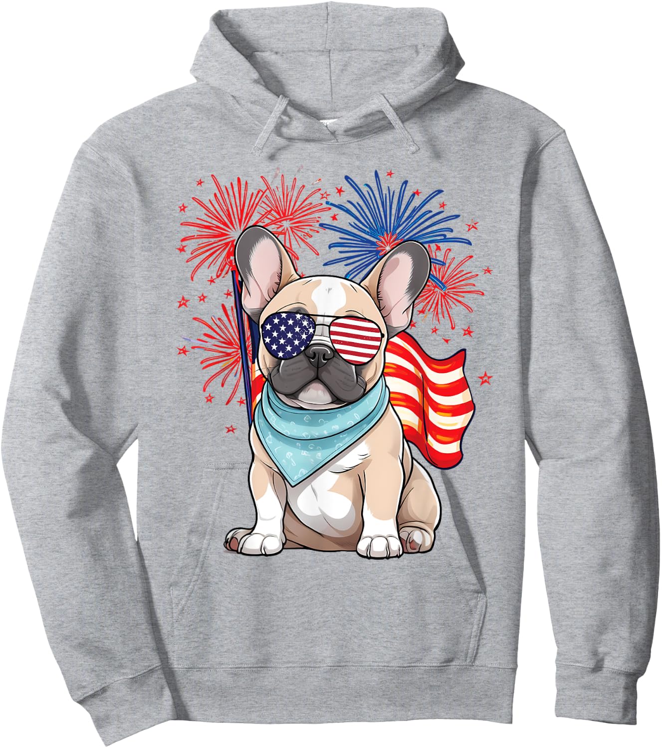 French Bulldog American Flag Frenchie Patriotic 4th of July Kids Men Hoodie - Hoodie | Ash