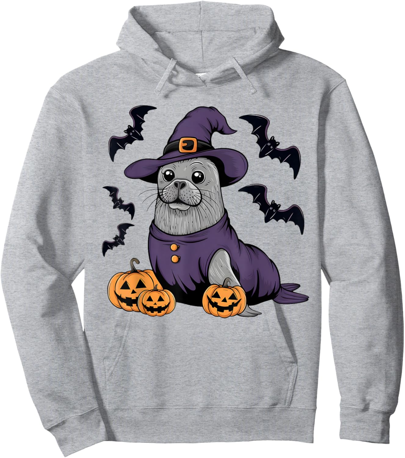 Pumpkin Bat Witch Costume Sea Lion Halloween Hoodie - Hoodie | Ash