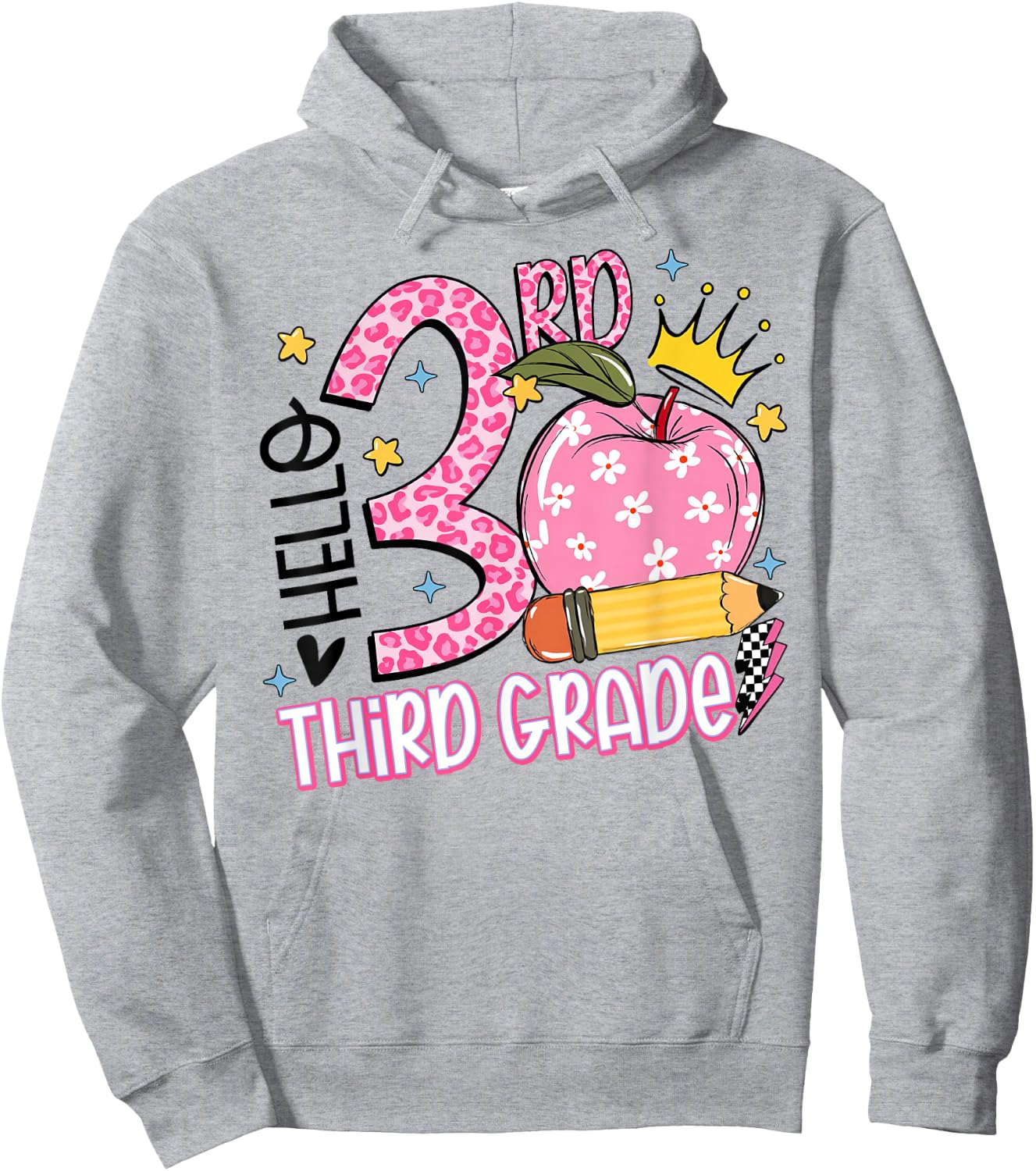 Hello 3rd Third Grade Back To School Pink Leopard Teacher Men Women Girls Kids Hoodie - Hoodie | Ash