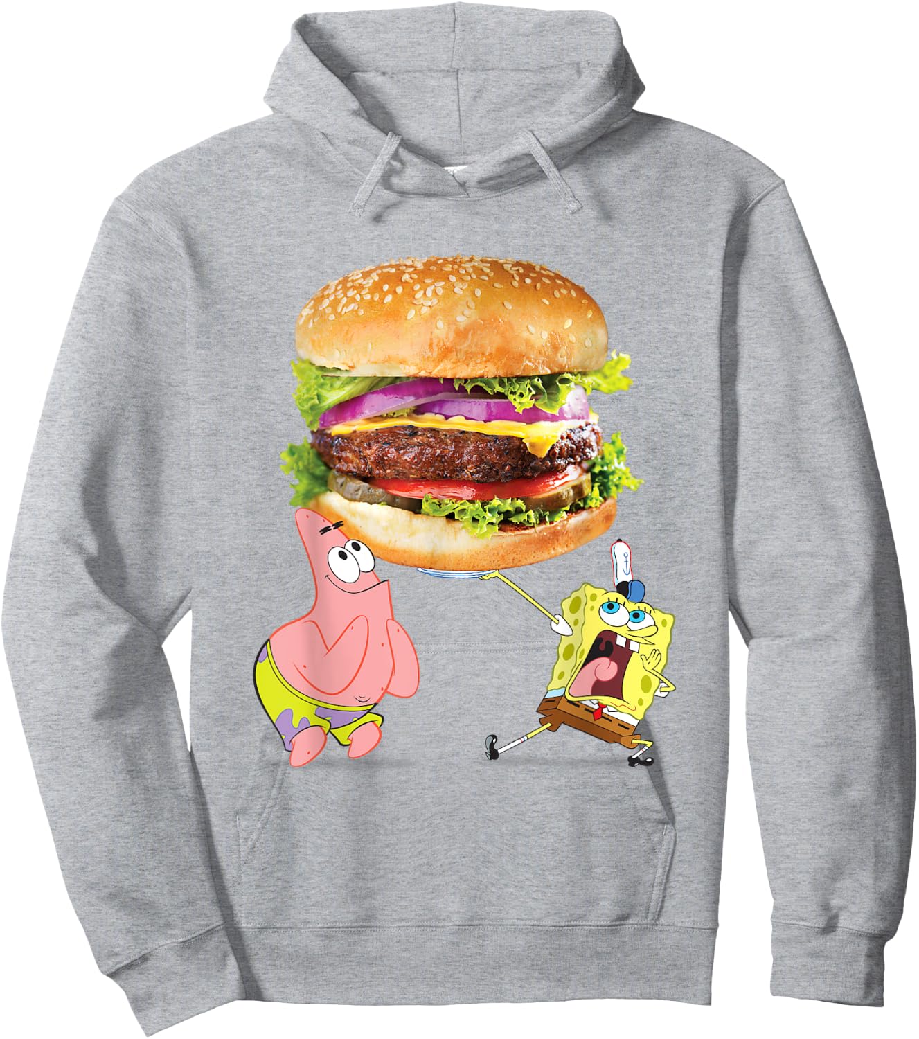 SpongeBob SquarePants & Patrick Star Giant Photo Real Burger Hoodie - Hoodie | Ash