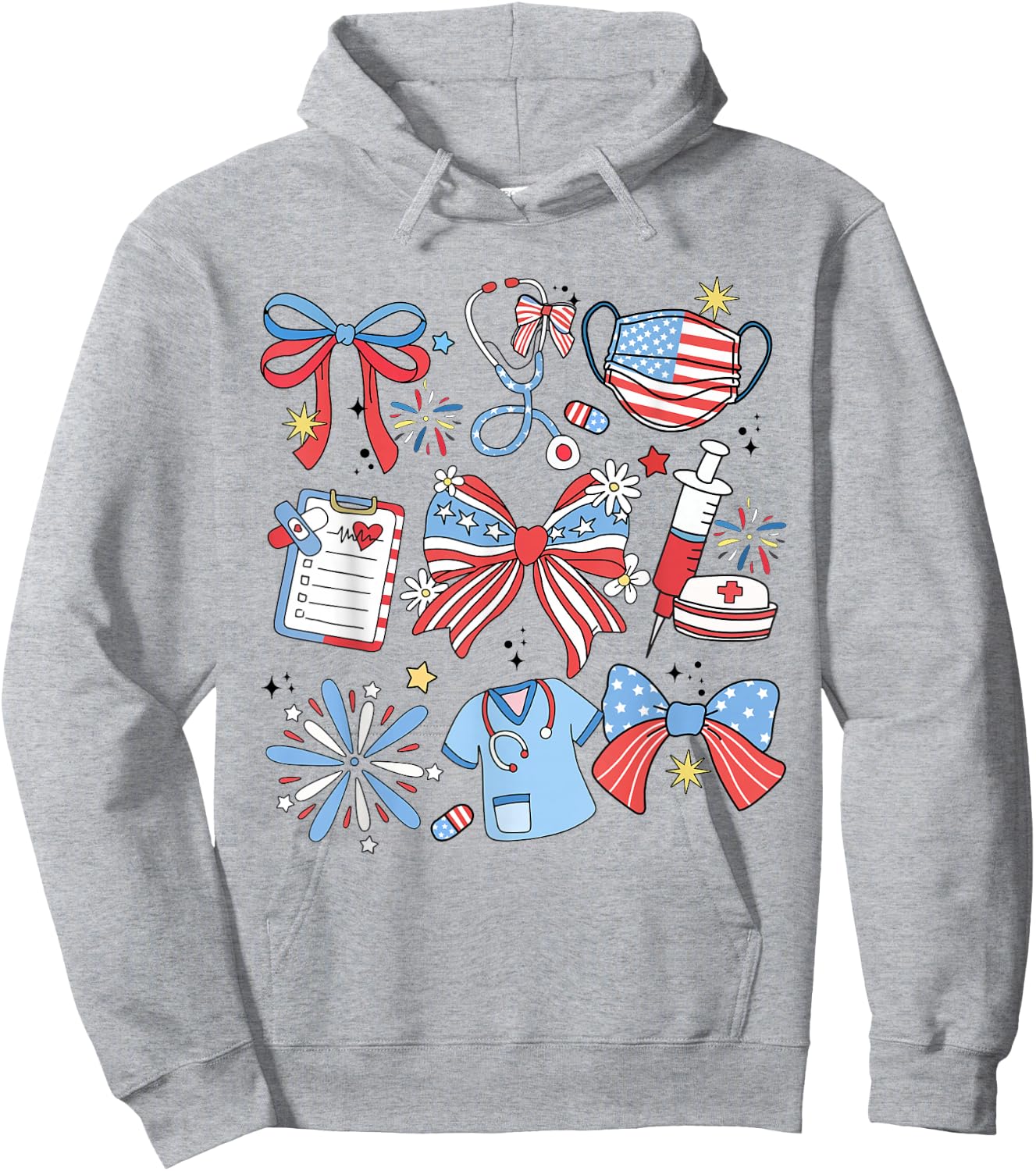 Coquette Bow 4th July Nurse ICU Nurse CRNA Surgical Medical Hoodie - Hoodie | Ash