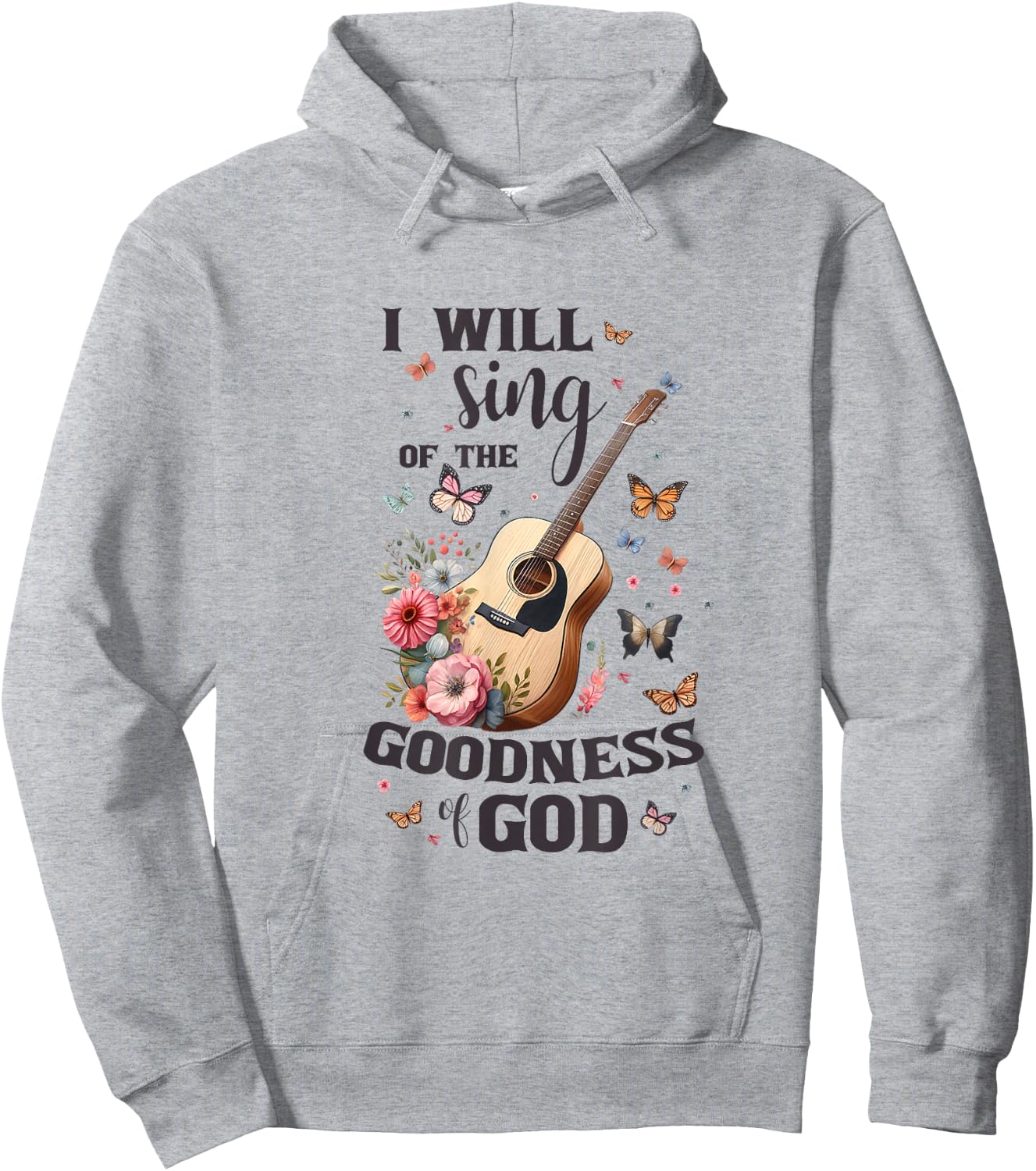 Christian Floral Guitar I Will Sing Of The Goodness Of God Hoodie - Hoodie | Ash