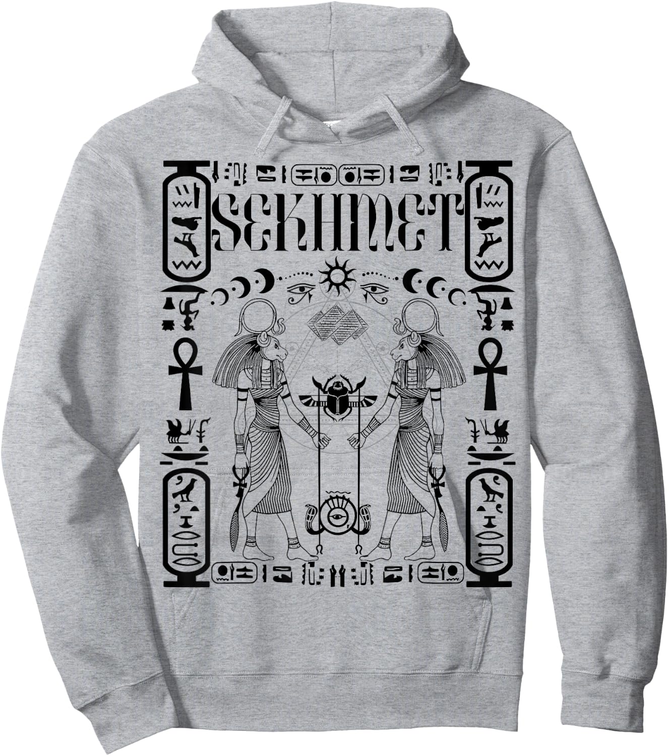 Sacred Geometry Science Egyptian Goddess Sekhmet Ankh Hoodie - Hoodie | Ash
