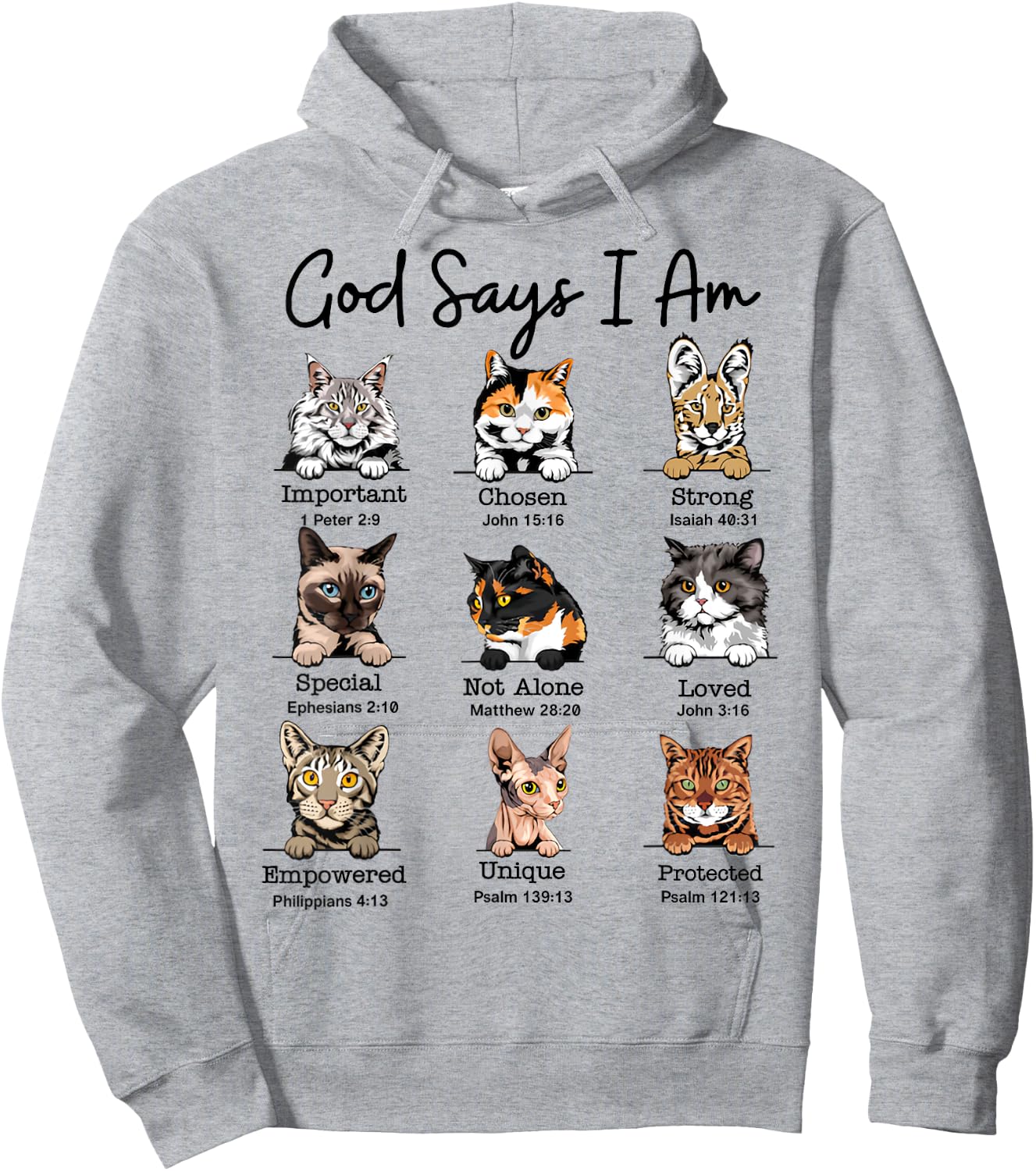 God Says I Am Cat Funny Cats Lover Bible Verse Christian Women Kids Hoodie - Hoodie | Ash