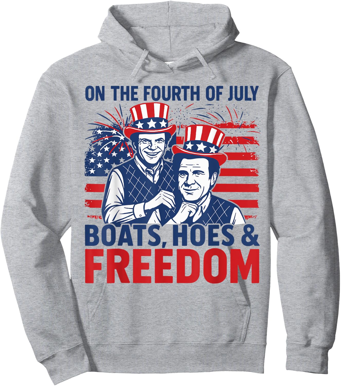 On The Fourth Of July Boats Hoes & Freedom 4th of July Hoodie - Hoodie | Ash