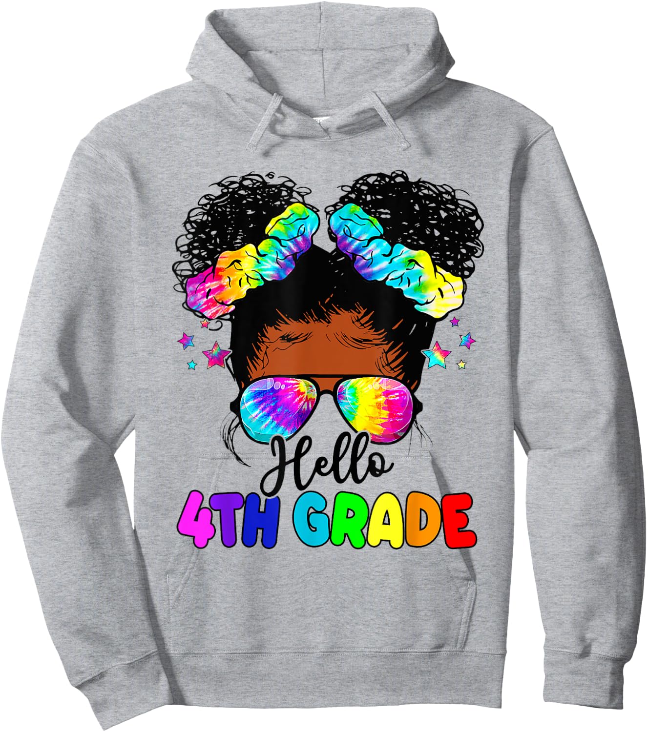 Hello 4th Grade Black Messy Bun Girls Kids Back To School Hoodie - Hoodie | Ash