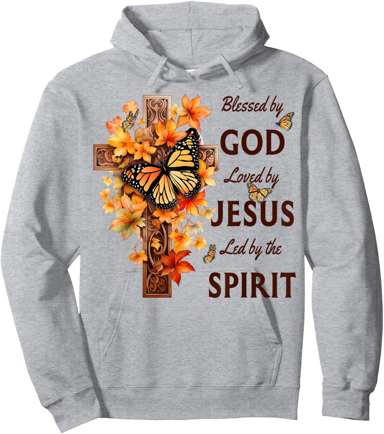 Blessed by God Loved by Jesus Fall Harvest Cross Hoodie - Hoodie | Ash