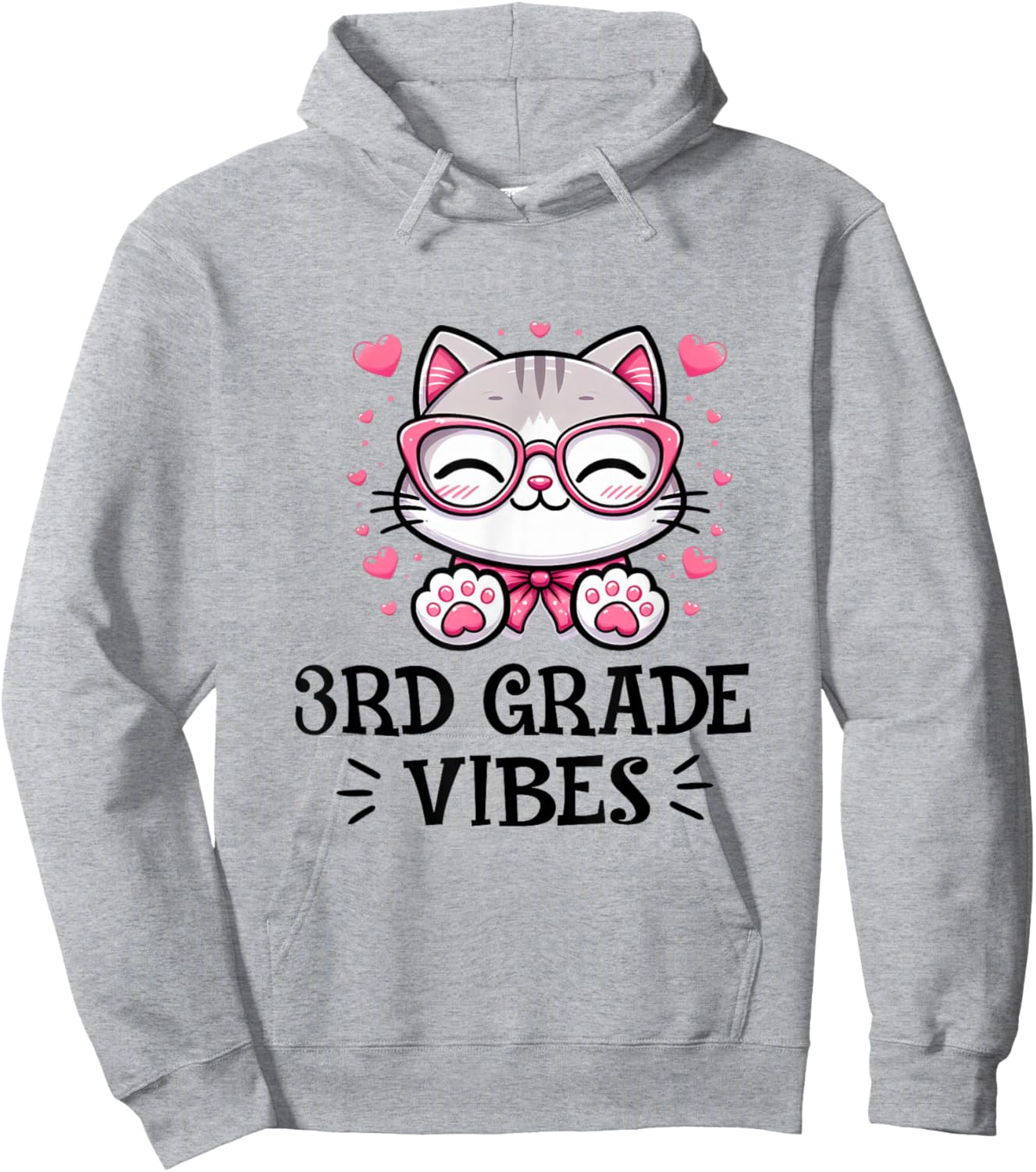 Third 3rd Grade Vibes Back to School Cute Cat Cute For Girls Hoodie - Hoodie | Ash