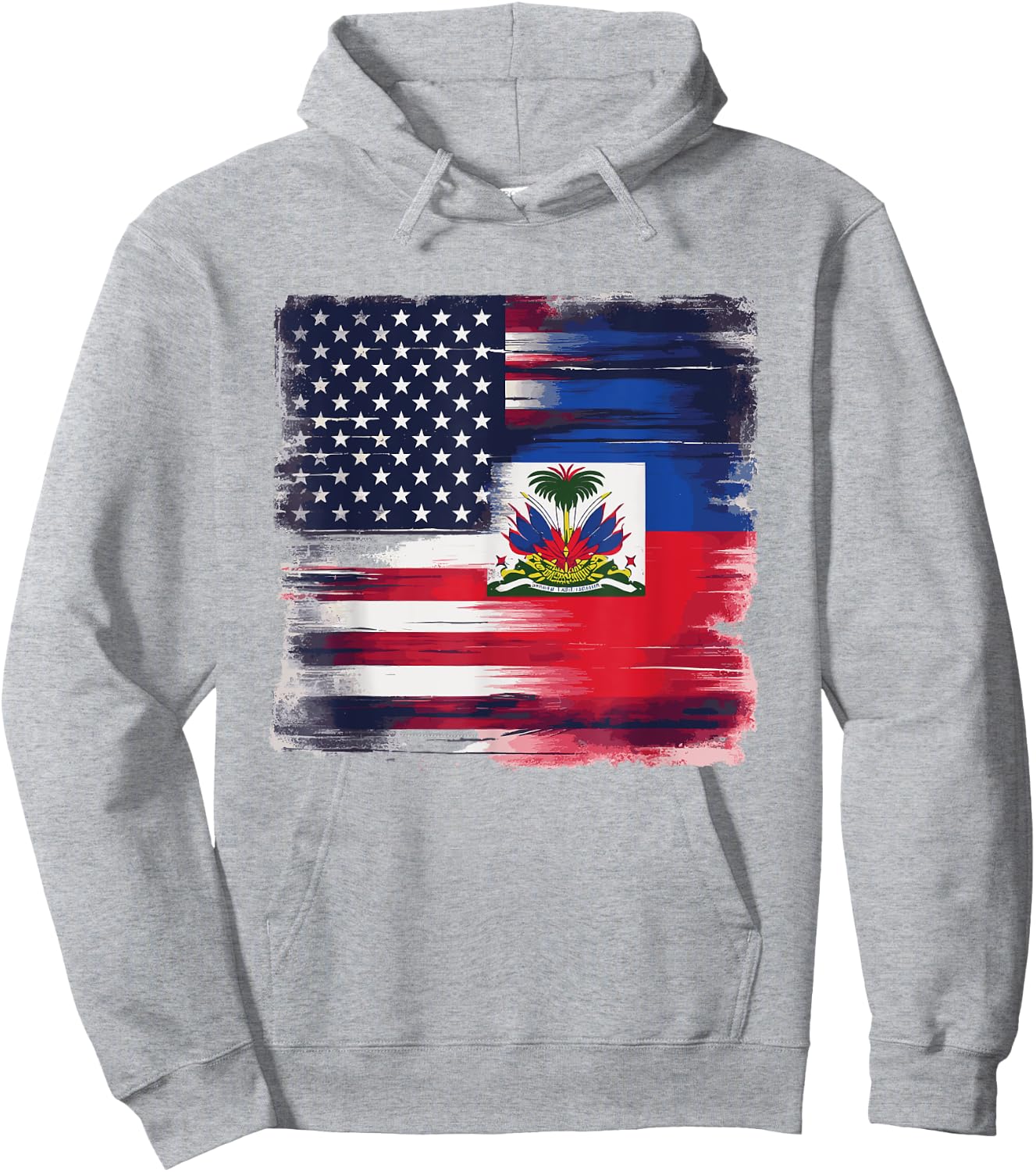 Vintage Half American Half Haitian Flag Family Heritage Hoodie - Hoodie | Ash