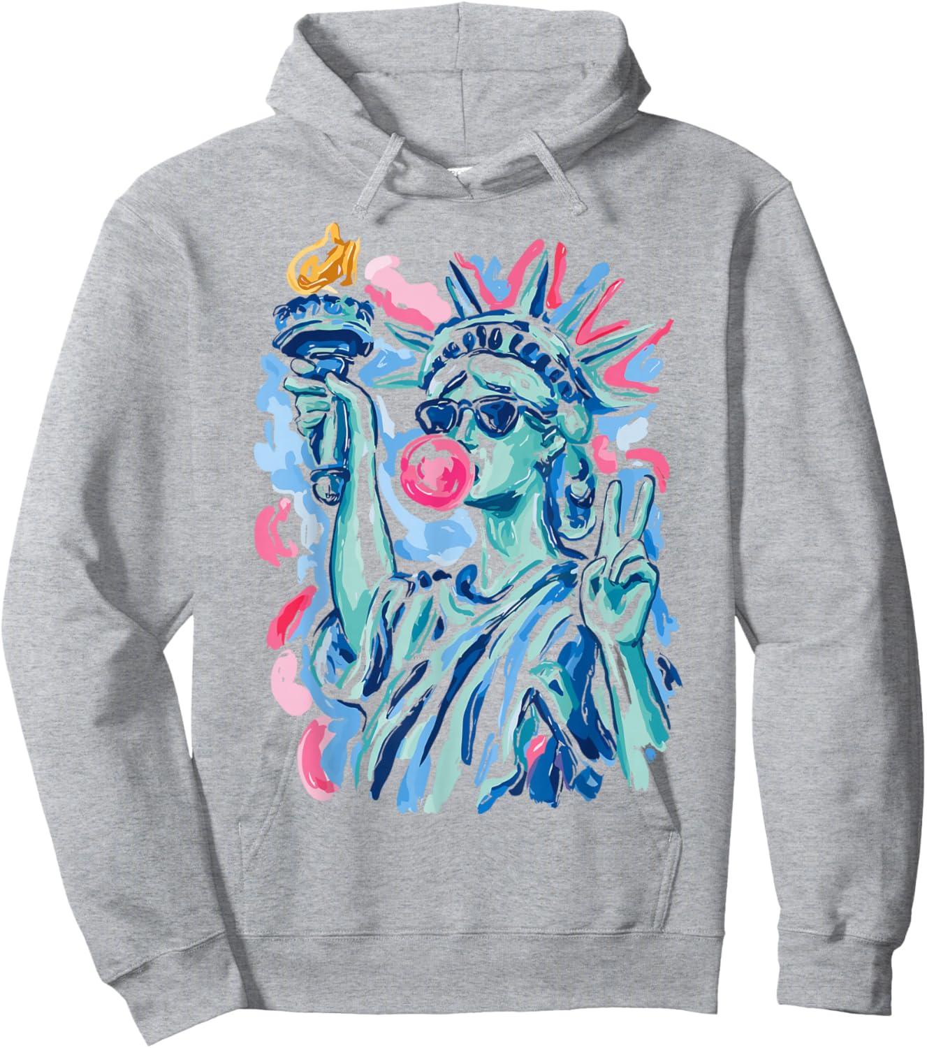 Statue of Liberty Blowing Bubble Gum Patriotic 4th of July Hoodie - Hoodie | Ash