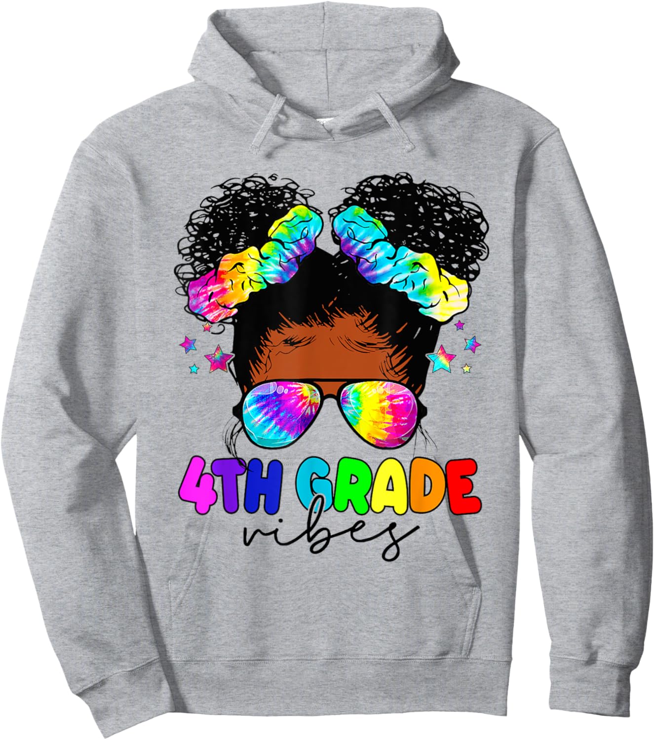 4th Grade Vibes Black Messy Bun Girls Kids Back To School Hoodie - Hoodie | Ash