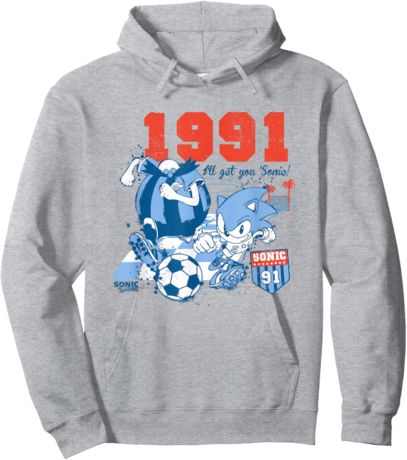 Sonic The Hedgehog Americana Sonic VS Robotnik Soccer Retro Hoodie - Hoodie | Ash