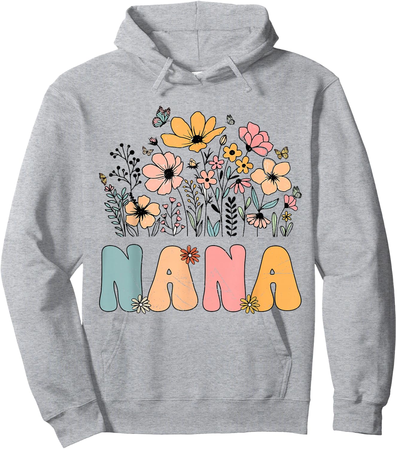 Wildflower Nana Life Grandma Grandmother Announcement Hoodie - Hoodie | Ash