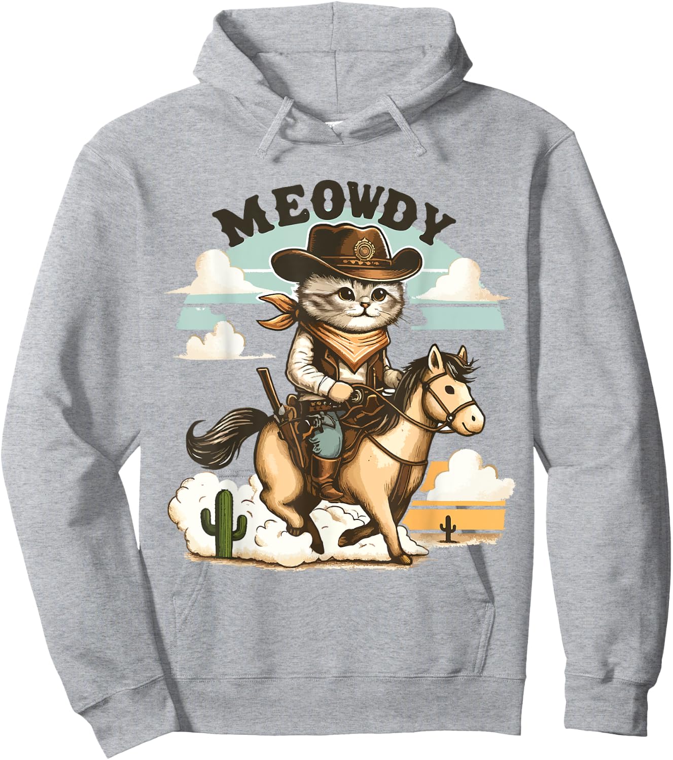 Meowdy Partner Cat Cowboy Horse Howdy Funny Country Western Hoodie - Hoodie | Ash