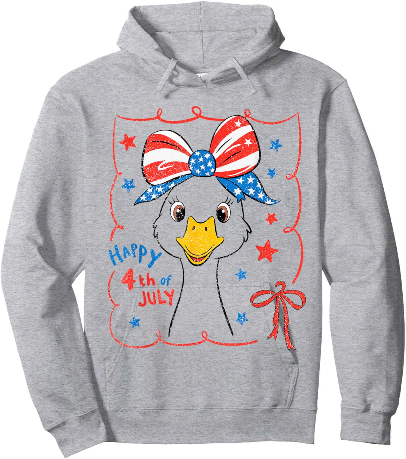 Cute Goose Coquette Bow American Flag USA Happy 4th Of July Hoodie - Hoodie | Ash