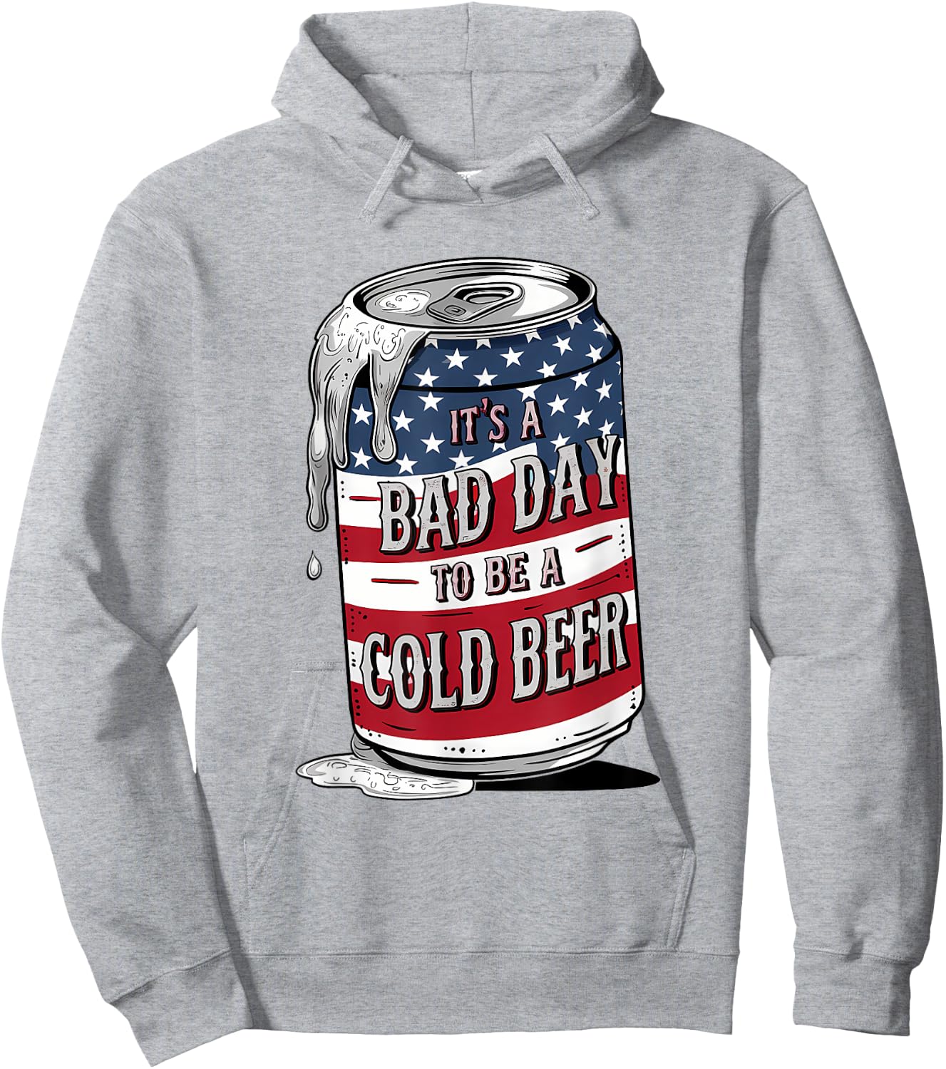 It's a Bad Day to Be a Cold Beer Vintage US Flag 4th of July Hoodie - Hoodie | Ash