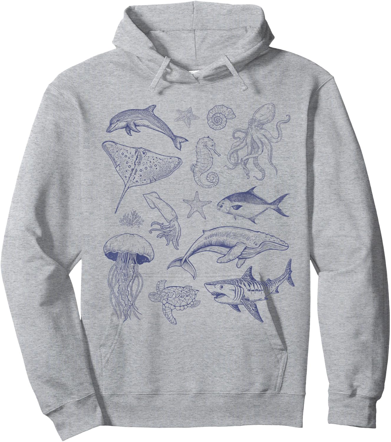 Vintage 90s Tattoo Sea Animal, Retro Ocean Nature Sea Life Hoodie - Hoodie | Ash
