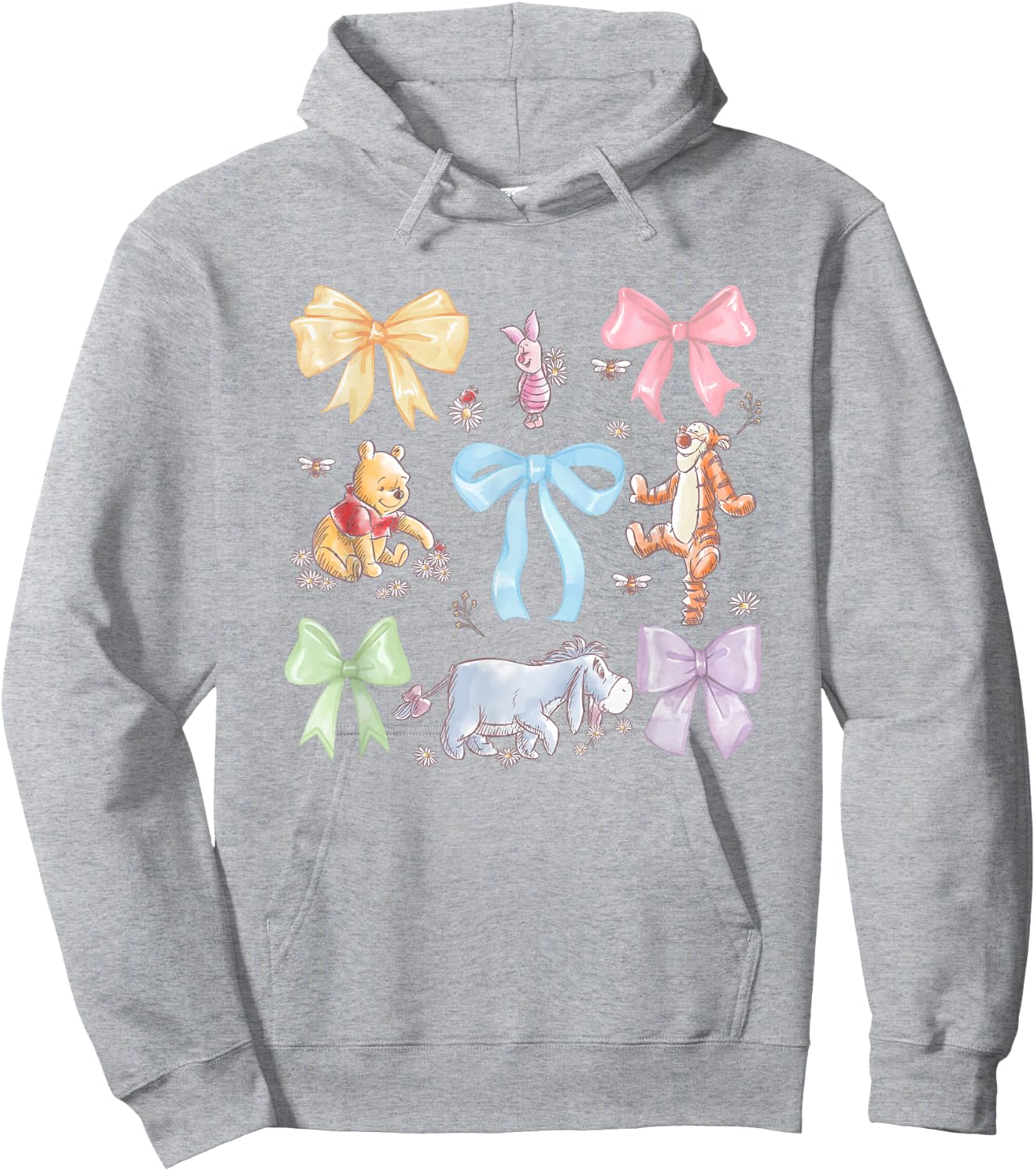 Disney Winnie The Pooh Cute Group Shot Sketch Chest Logo Hoodie - Hoodie | Ash