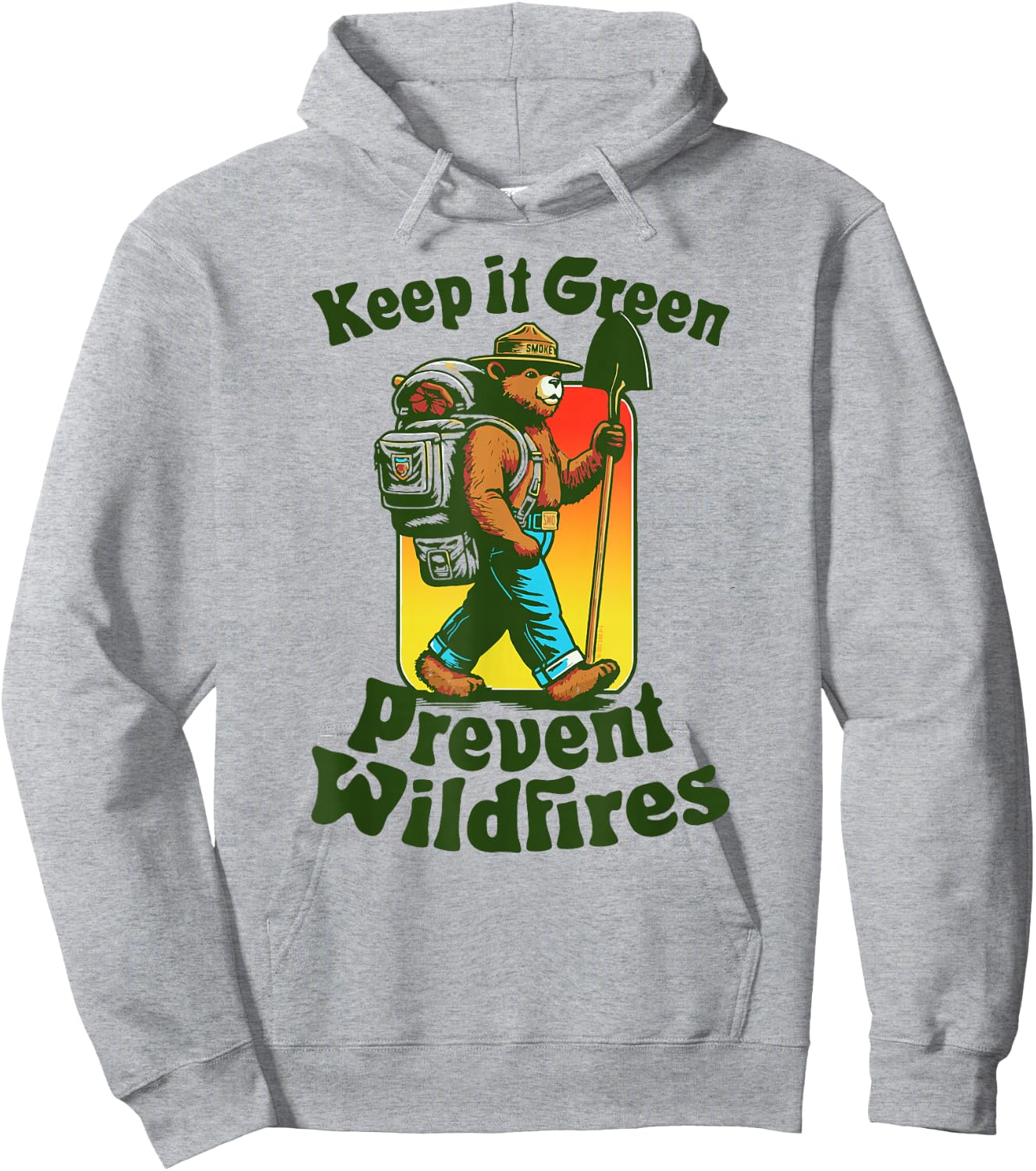 Keep It Green! Prevent Wildfires Backpacking Smokey Bear Hoodie - Hoodie | Ash