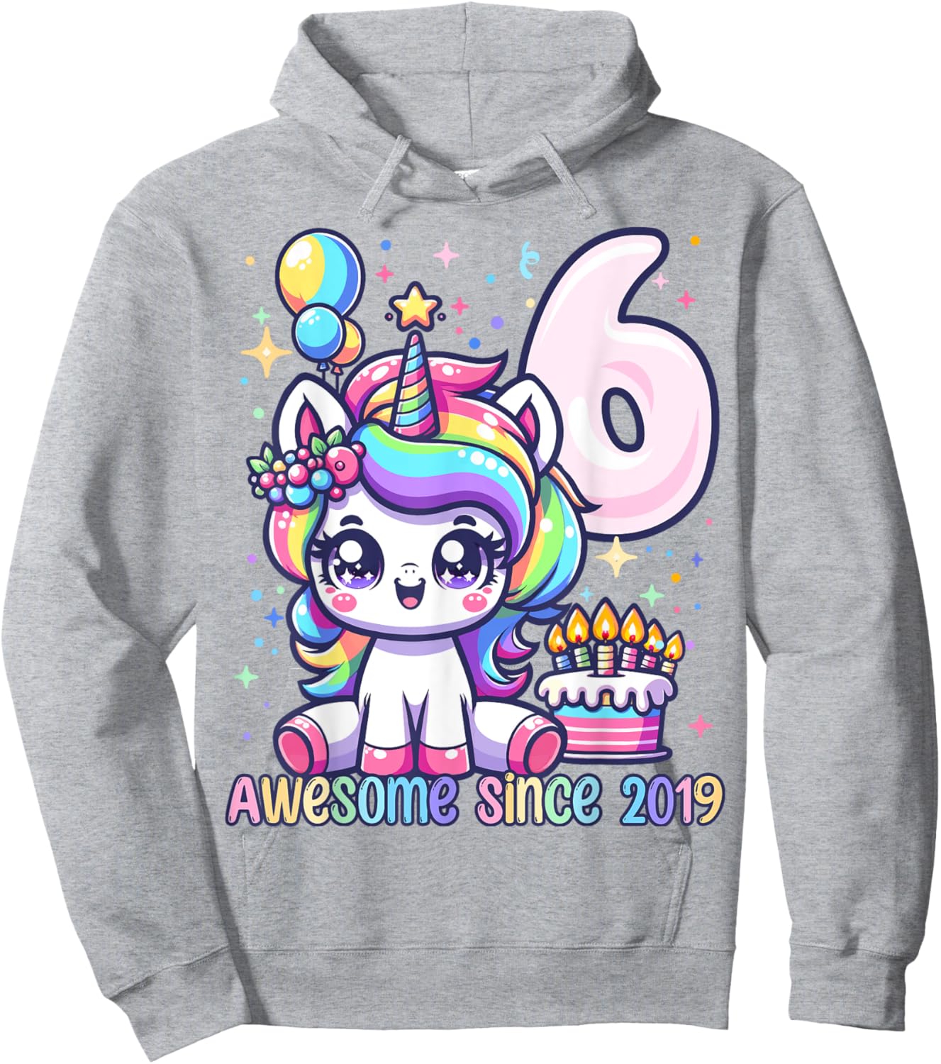 Unicorn 6th Birthday 6 Year Old Unicorn Party Girls Outfit Hoodie - Hoodie | Ash