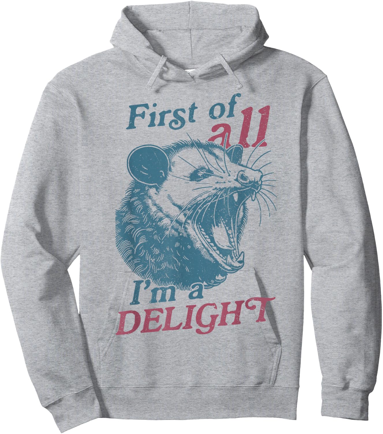 First Of All I'm A Delight Sarcastic Angry Opossum Lover Hoodie - Hoodie | Ash