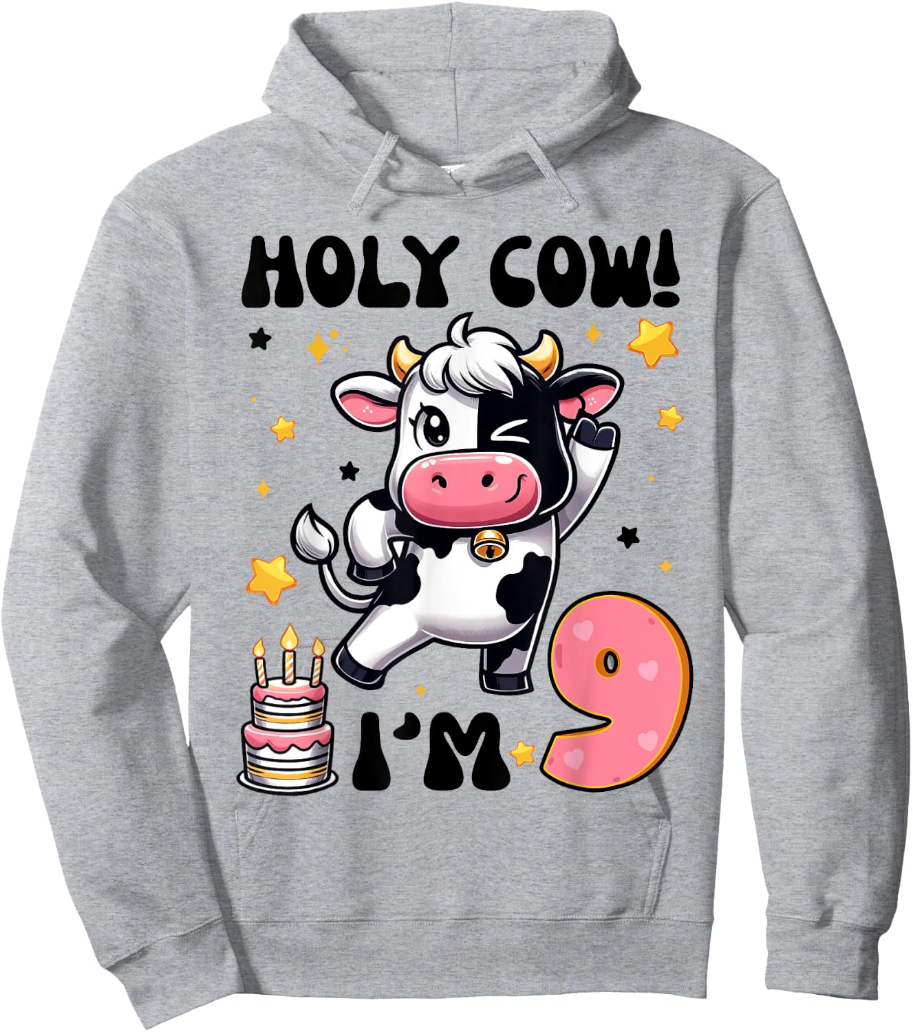 Holy Cow I'm 9 Years Old Boys Girls Kids 9th Birthday Cow Hoodie - Hoodie | Ash