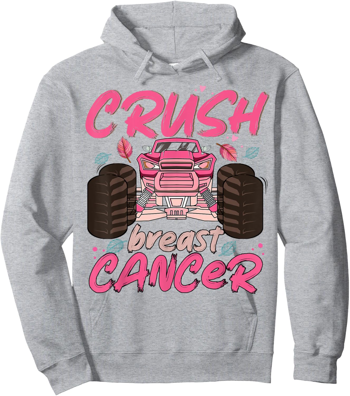 Crush Cancer Monster Truck Breast Cancer Awareness Toddler Hoodie - Hoodie | Ash